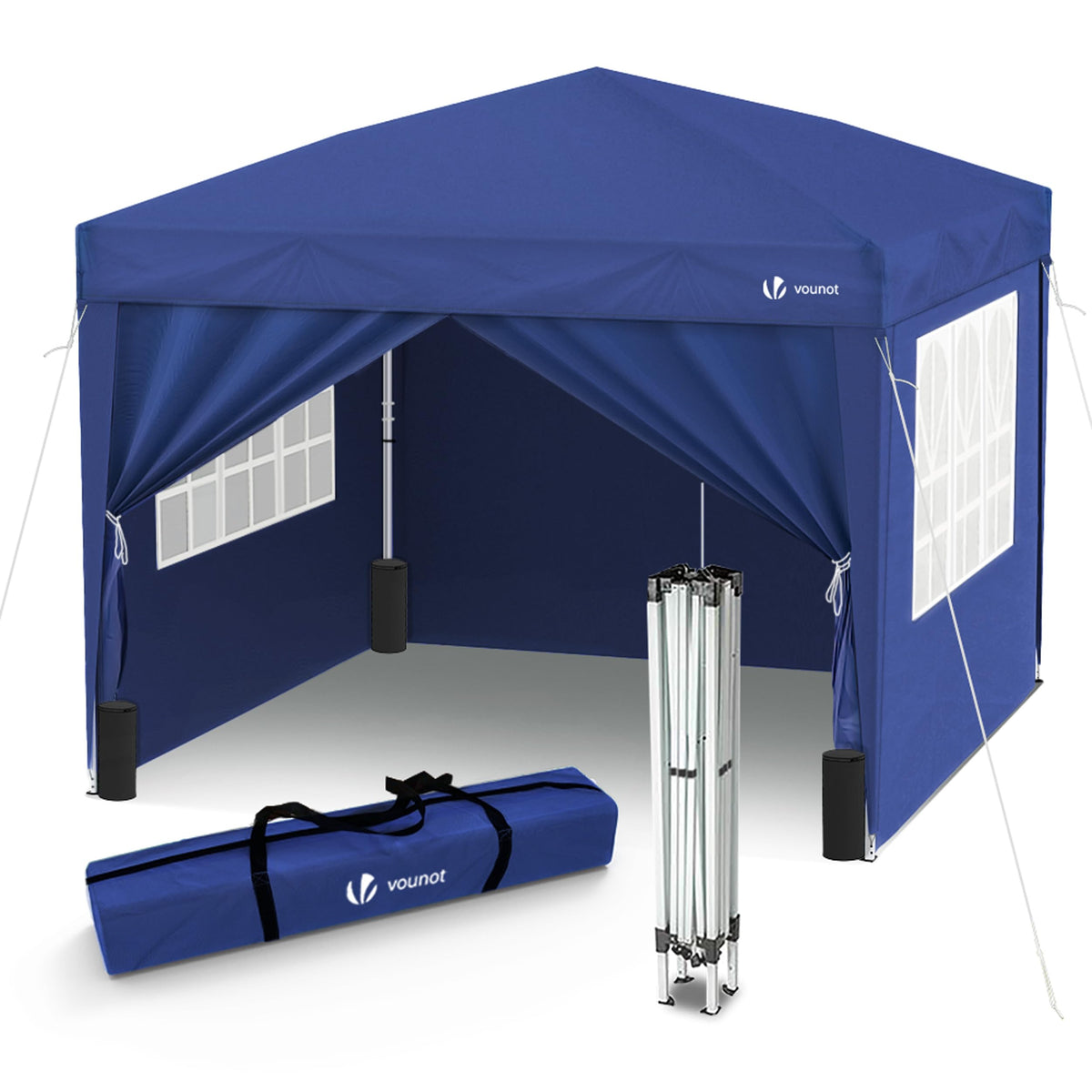 Carpa gazebo Vounot para jardín azul estructura plegada y bolsa de transporte sobre fondo blanco