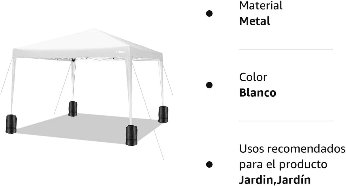 Características de la Carpa cenador3x3m Plegable Impermeable 4 Paredes, Protección UV 50+, Ajustable en Altura. Modelo en color azul. COBIZI