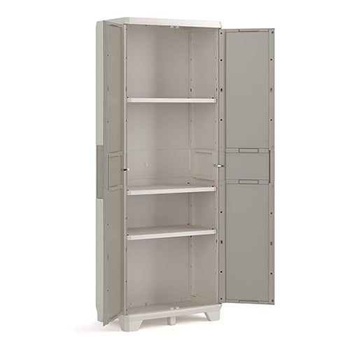 Armario Alto con 3 Baldas Wood Grain, color Beige con Puertas Textura Madera, 182 x 68 x 39 cm. Keter | maxjardin