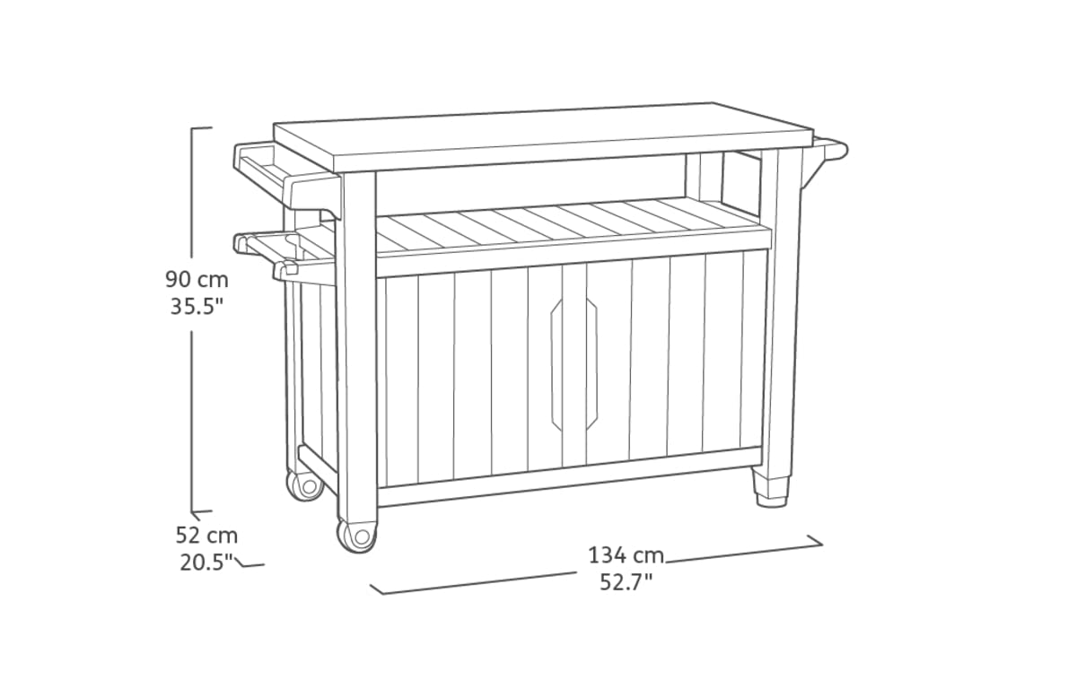 Medidas del Mueble auxiliar para Barbacoa grande para jardín, Color marrón. Unity XL de Keter