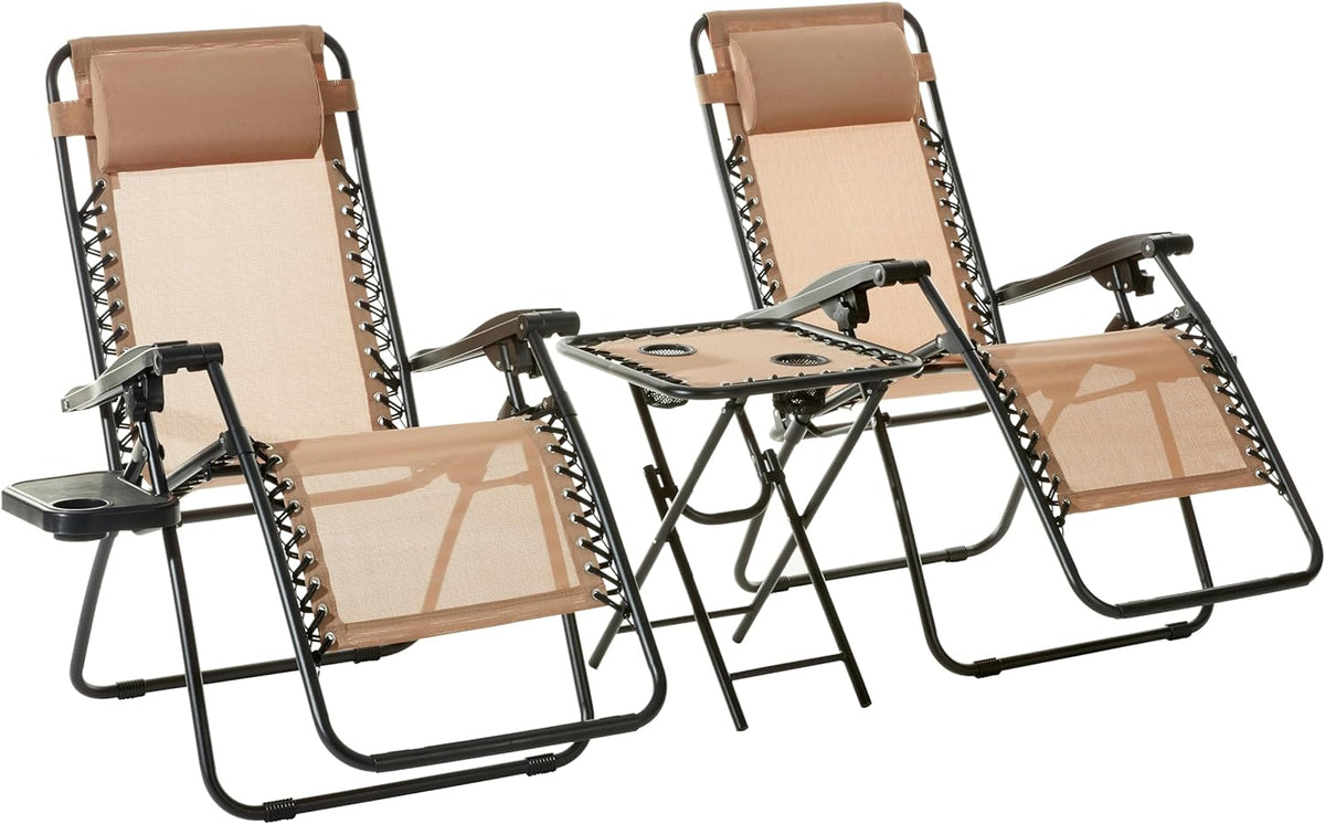 Pack de 2 sillas plegables gravedad cero de Amazon Basics con reposavasos y mesita auxiliar también con posavasos