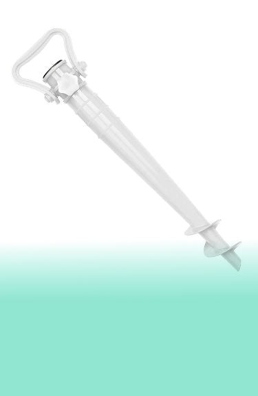 Pincho para sombrilla de playa tipo tornillo de plástico blanco Sekey sobre fondo blanco y verde