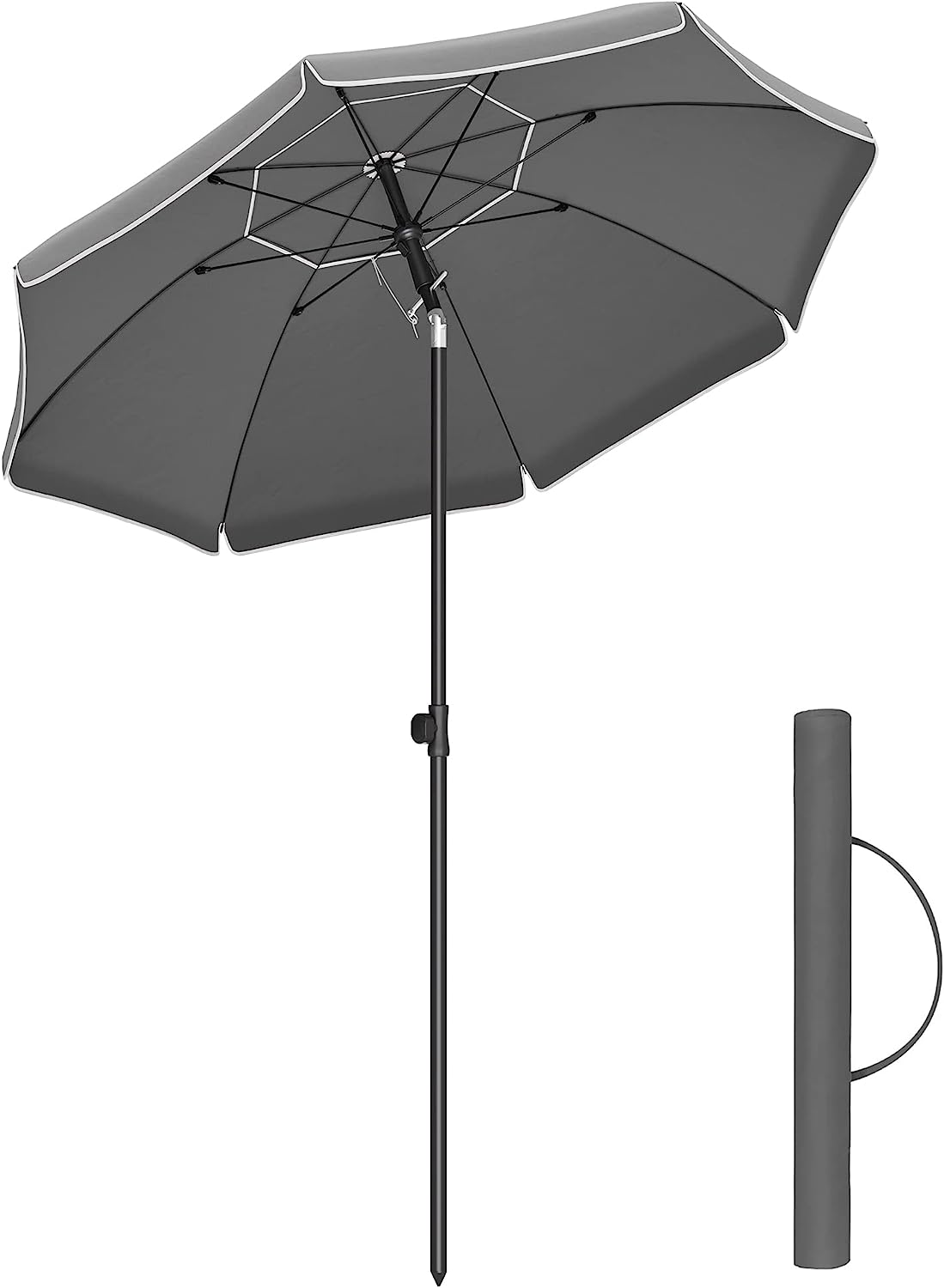 Sombrilla de playa plegable 160 cm, UPF 50+, Inclinación Bidireccional de 30°, Altura Ajustable, con Bolsa de Transporte, también para Balcón Jardín Terraza, sin Base, color Gris GPU60WTV1 - SONGMICS