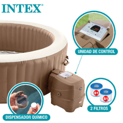 Accesorios del spa hinchable Intex beige para 8 Personas sobre fondo blanco