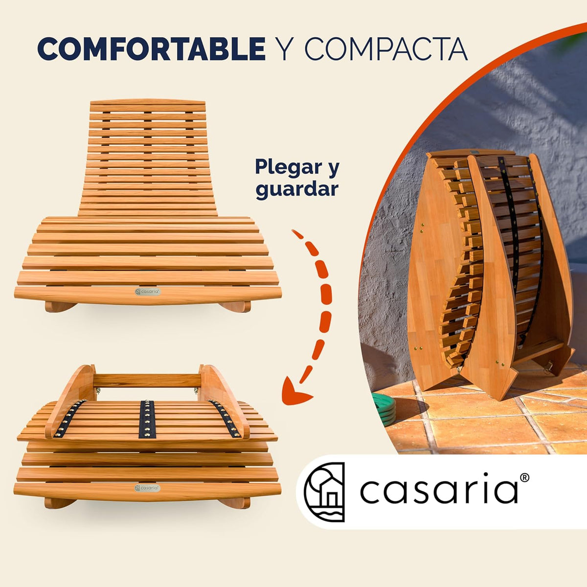 Característica plegable de la tumbona mecedora Casaria de madera. 