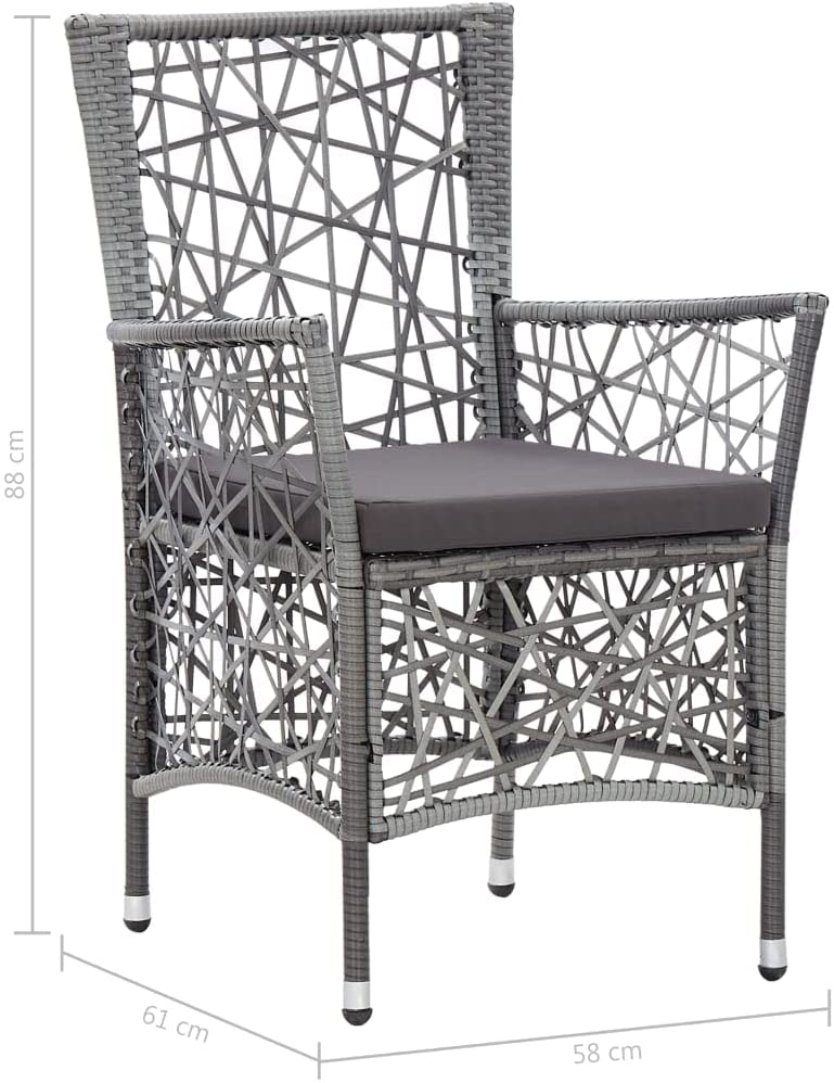 Medidas de ejemplar gris de Juego de 2 Sillones para Patio o Jardín en Ratán Sintético y Cojines Negro o Gris. VidaXL