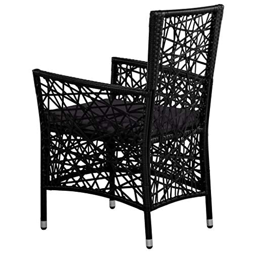 Vista trasera de Juego de 2 Sillones para Patio o Jardín en Ratán Sintético y Cojines Negro o Gris. VidaXL