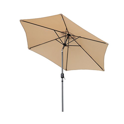Vista inclinada del Parasol de Aluminio 270 cm con Inclinación, Manivela, Sombrilla con Mástil de Aluminio de 38 mm para Patio Terraza Playa (Beige). Angel Living | maxjardin