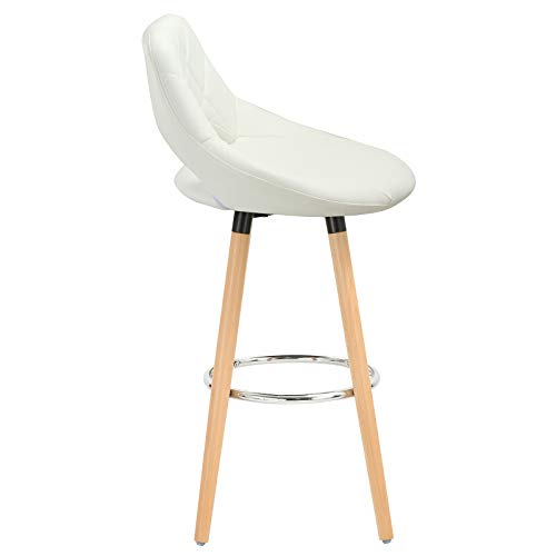 2 Taburetes Altos de Bar de Diseño con Respaldo para Cocina, estructura de Madera Maciza y tapicería Imitación de Cuero Vista de perfil. BH111ws-2. Woltu