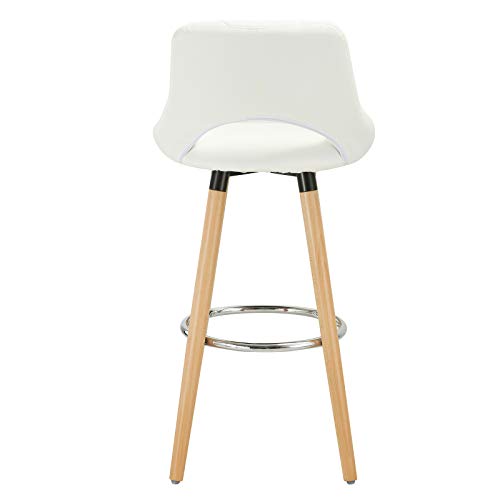 2 Taburetes Altos de Bar de Diseño con Respaldo para Cocina, estructura de Madera Maciza y tapicería Imitación de Cuero Vista trasera. BH111ws-2. Woltu