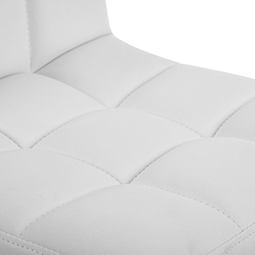 2 Taburetes para islas de cocina Regulables en Altura tapizados en Piel Sintética Blanca, Giratorio 360° con Respaldo y Reposapiés, Acero Cromado. Detalle del tapizado blanco. LJB64W. Songmics