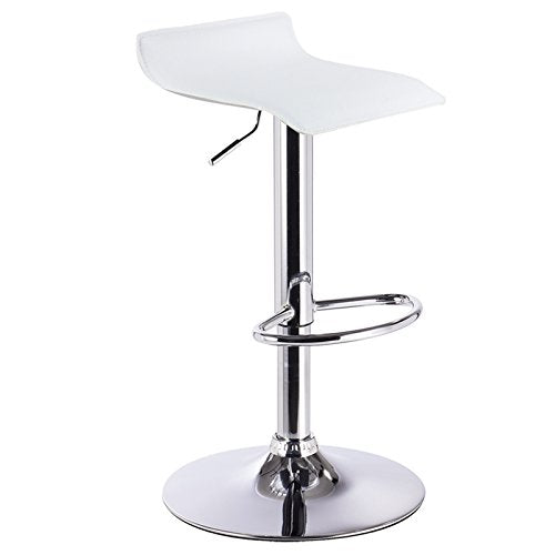 Taburete alto de Bar y cocina Regulable en Altura asiento Acolchado tapizado de Cuero Artificial Blanco y estructura de Acero Cromado. Vista general.  BH11ws-1. Woltu
