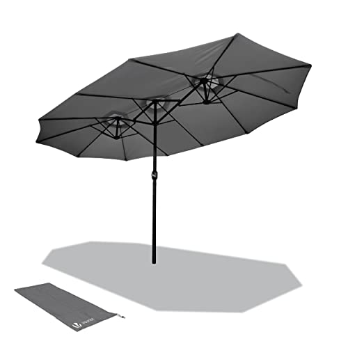 Sombrilla Parasol Rectangular para Jardín, Piscina o Mercado Patio Exterior, 460 x 270 cm, Protección Solar UV50+, Doble Gris. VOUNOT