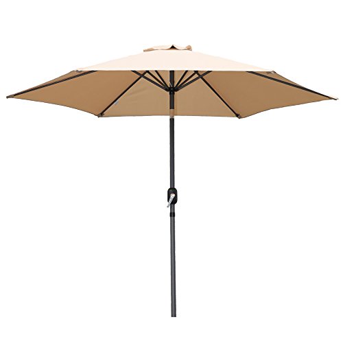 Vista frontal del Parasol de Aluminio 270 cm con Inclinación, Manivela, Sombrilla con Mástil de Aluminio de 38 mm para Patio Terraza Playa (Beige). Angel Living | maxjardin