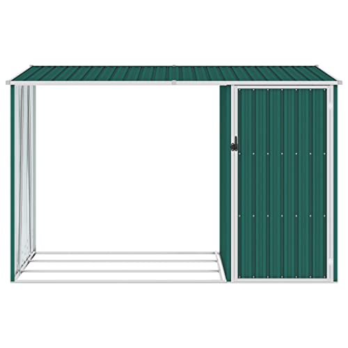 Caseta Cobertizo con leñero para Patio o Jardín para Almacenamiento de Leña, Herramientas o aperos para el huerto. Acero Galvanizado Color Verde. VidaXL