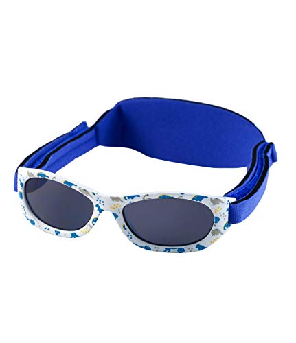 Gafas de sol infantiles de 0 a 2 años, 100% protección UV, MUY CÓMODAS gracias a la SUAVE banda ajustable, diseño Dinosaurios. Kiddus