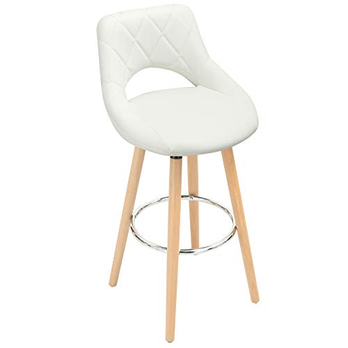 2 Taburetes Altos de Bar de Diseño con Respaldo para Cocina, estructura de Madera Maciza y tapicería Imitación de Cuero Vista general. BH111ws-2. Woltu