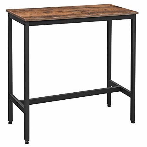 Mesa Alta de Bar o Cocina Más Vendida. Estrecha con estructura de Metal Robusto Rectangular, 100 x 40 x 90 cm, Diseño Industrial Rústico, Marrón y Negro LBT10X. VASAGLE