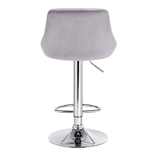 2 sillas de Barra de cocina tapizado de Terciopelo Giratorios Altura Regulable Gris Claro. Detalle vista trasera. BH138hgr-2. Woltu