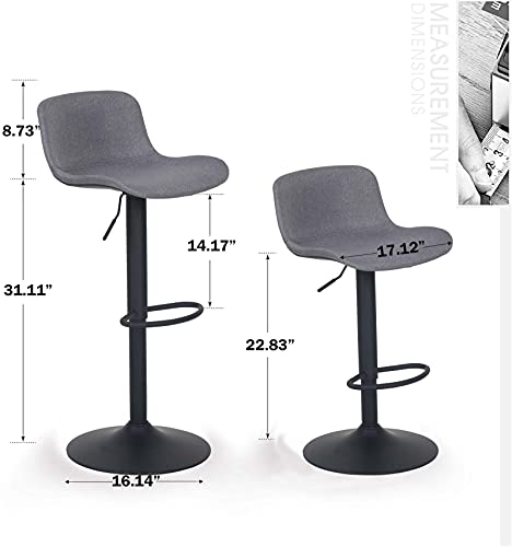 2X Taburete de Bar con Altura Ajustable y rotación de 360°, diseño ergonómico Moderno para Bar, Cocina y hogar, Gris oscuro. Medidas. YOUNIKE 