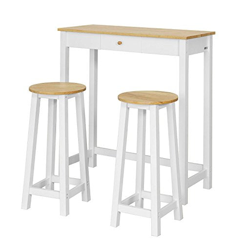 Set de 1 Mesa Alta de Bar y 2 taburetes para Comedor o cocina FWT50-WN ES. SoBuy