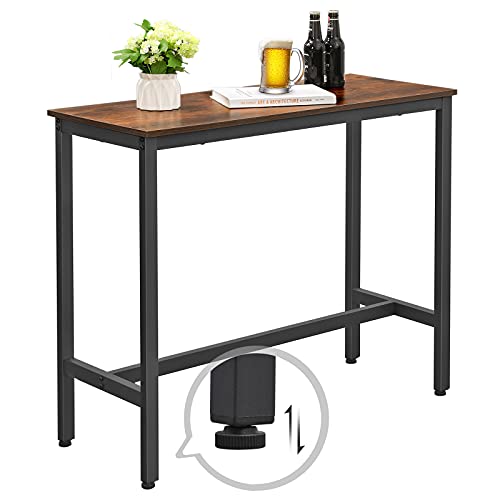 Mesa Alta de Bar o Cocina Más Vendida. Estrecha con estructura de Metal Robusto Rectangular, 100 x 40 x 90 cm, Diseño Industrial Rústico, Marrón y Negro. Detalle Pata ajustable en altura.  LBT10X. VASAGLE