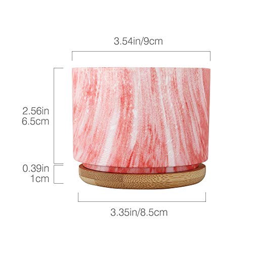 Macetas de Cerámica Multicolor para Flores y Plantas, [4 PZS / 9x9x6,5 cm] con Bandeja de Bambú para Oficina u hogar. Lewondr