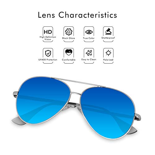 Características de Gafas de sol Polarizadas Piloto Unisex Protección UV400 Azul Plateado V101 por VVA