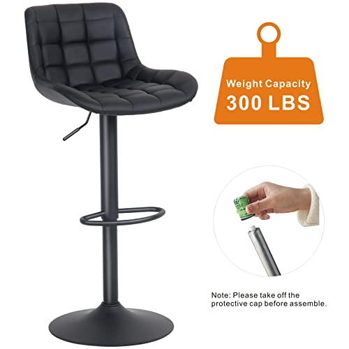 2 Taburetes de Bar Tapizado en Piel para Cocina con Respaldo Ajustable en Altura y Giratorio en color Negro. Soporta 136 kg. YOUTASTE