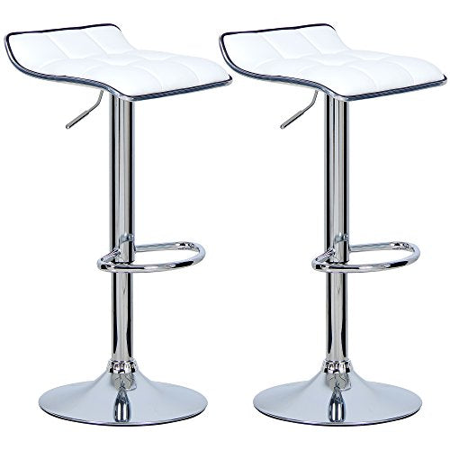 2X Taburetes blancos altos modernos Tapizada de Cuero Sintético Regulable en Altura Giratorios. Vista general. BH28ws-2. WOLTU