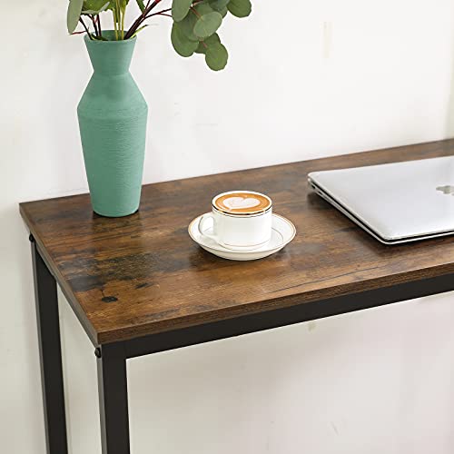 Mesa Alta de Bar o Cocina Más Vendida. Estrecha con estructura de Metal Robusto Rectangular, 100 x 40 x 90 cm, Diseño Industrial Rústico, Marrón y Negro. Vista detalle. LBT10X. VASAGLE