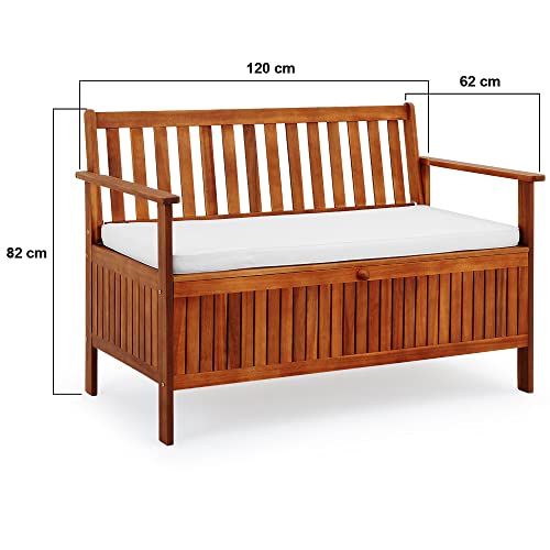 Banco de Exterior de Madera de Acacia con Almacenaje  120x62x82cm. Medidas. Casaria