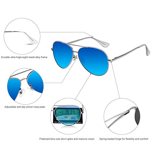 Características de las Gafas de sol Polarizadas Piloto Unisex Protección UV400 Azul Plateado V101 por VVA