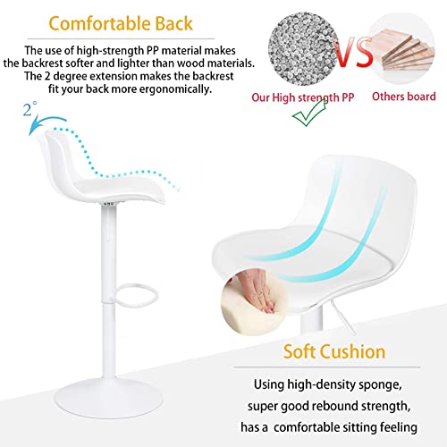 2 Taburetes de Bar con Altura Ajustable y rotación de 360°, diseño Moderno y ergonómico para Bar o Cocina, Blanco. Ergonómica y confortable. Younike