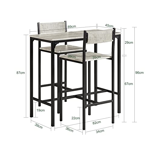 Mesa Alta tipo Bar y 2 taburetes con Respaldos de Estilo Industrial. Medidas.  ES. OGT03-HG . SoBuy
