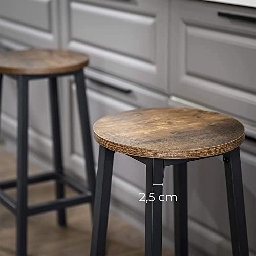 Juego de 2 sillas de barra de cocina, Estilo Rústico Industrial, Estructura de Acero, Altura de 65 cm, Fácil de Montar, Marrón y Negro. Detalle espesor estructura. LBC32X. VASAGLE