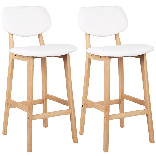 Juego de 2 taburetes de moderno diseño nórdico de madera acolchados con polipiel blanco para cocina. WOLTU