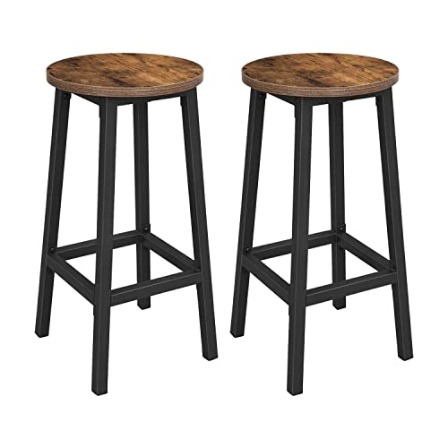 Juego de 2 sillas de barra de cocina, Estilo Rústico Industrial, Estructura de Acero, Altura de 65 cm, Fácil de Montar, Marrón y Negro LBC32X. Vista general. VASAGLE