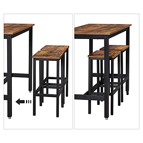 Mesa alta con 2 Taburetes de Barra para Desayuno. Barra alta de Cocina con Sillas para Salón, Sala de Fiestas o cocina de estilo Industrial Rústico, Marrón. Secuencia guardar taburetes bajo mesa.  LBT15X. VASAGLE