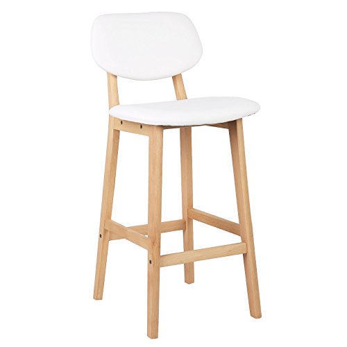 Vista general de Juego de 2 taburetes de moderno diseño nórdico de madera acolchados con polipiel blanco para cocina. WOLTU