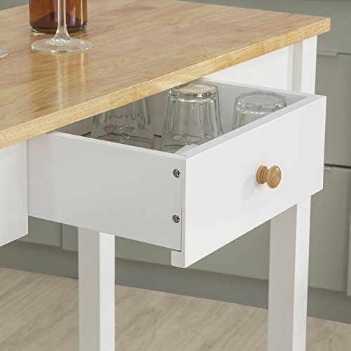Detalle del cajón de la mesa del Set de 1 Mesa Alta de Bar y 2 taburetes para Comedor o cocina FWT50-WN ES. SoBuy