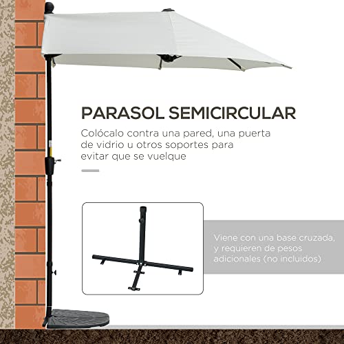Coloca contra la pared gracias a su pie el Parasol de Pared de terraza o Jardín 200x190x240 cm con Manivela Poste de Acero y Base Cruzada con Protección Solar. Outsunny 