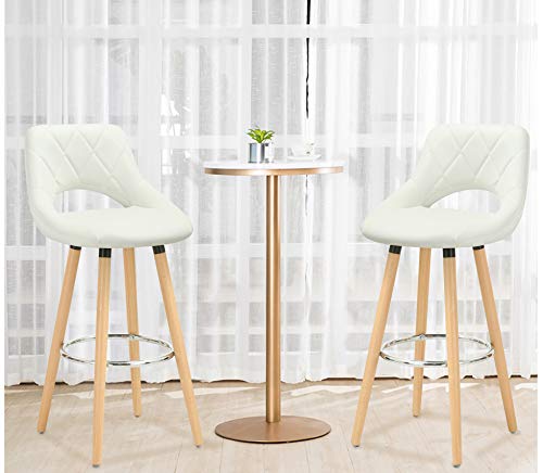 2 Taburetes Altos de Bar de Diseño con Respaldo para Cocina, estructura de Madera Maciza y tapicería Imitación de Cuero Vista en una estancia moderna. BH111ws-2. Woltu