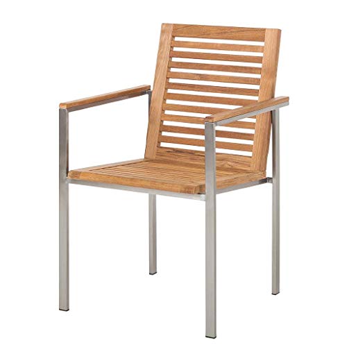 Sillas apilables de jardín de madera de teca y acero inoxidable con reposabrazos. CHICREAT