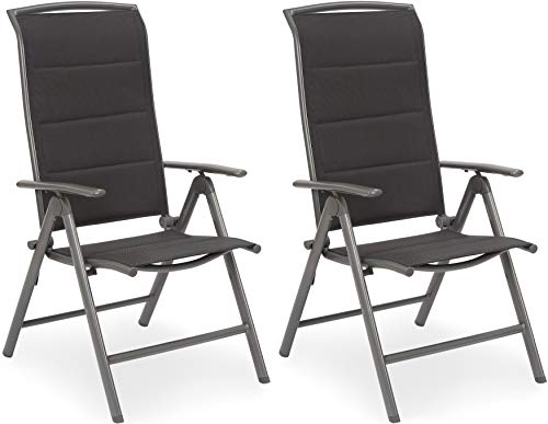 Juego 2 Sillas plegables de Aluminio para Jardín Milano - Respaldo Regulable 8 Posiciones - Resistentes a la Intemperie - Respaldo Alto - Gris Plateado - BRUBAKER