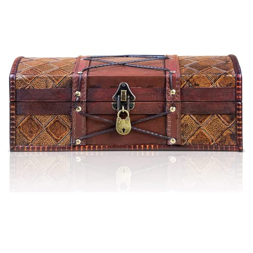 Cofre del tesoro pirata de estilo vintage, joyero de madera Jimmy 35x23x14cm - Hecha a mano con diseño retro, con candado. Brynnberg