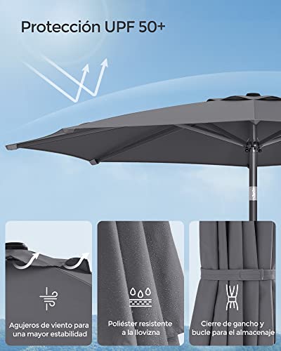 Sombrilla de Jardín 270 cm UPF 50+ Inclinación de 30° en dos Direcciones Manivela, para Patio sin Base, Gris GPU27GY - SONGMICS