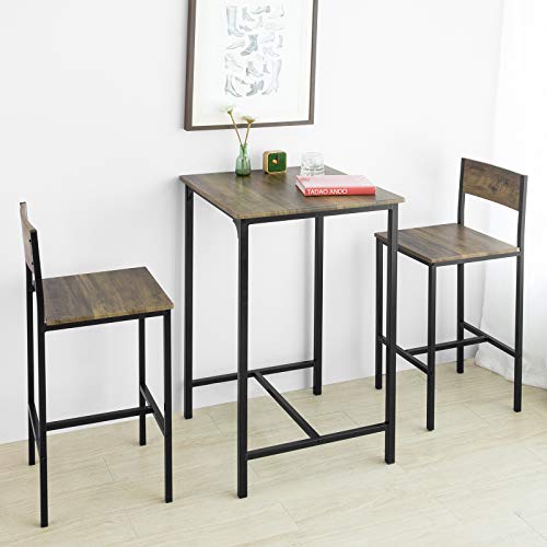Set de Mesa Alta de Bar + 2 Taburetes Juego de Barra de bar o cocina. Detalle en comedor.  ES (OGT27-N). SoBuy