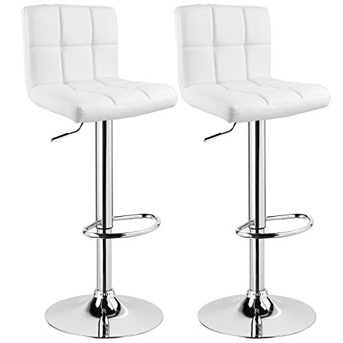Kit de 2 sillas de barra de cocina altas, tapizadas de Cuero Sintético Blanco Regulables en Altura y con Respaldo. BS9108. WOLTU