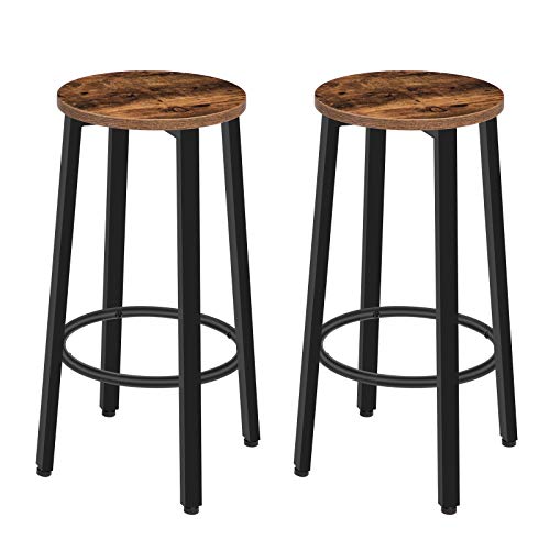 Juego de 2 Taburetes de Bar Redondos, Estilo Industrial, 30 x 62.5 cm (Diá. x Alto), Estructura Metálica, Patas Ajustables y Fácil Montaje EBF02BY01. HOOBRO